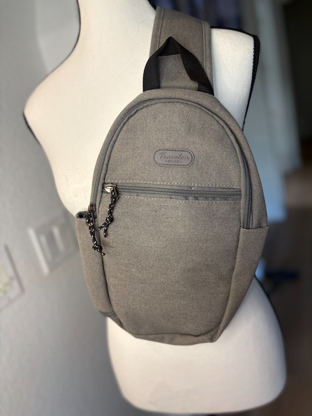Travelon Anti-Theft Coastal Sling Bag - RFID Blocking Gray Cotton Canvas